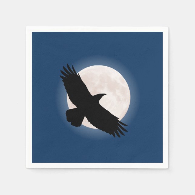 Flying raven with the moon behind it paper napkins (Front)
