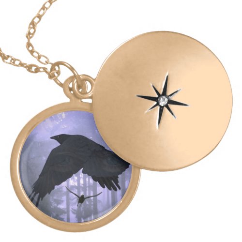 Flying Ravens Forest  Eerie Eyes Gold Plated Necklace