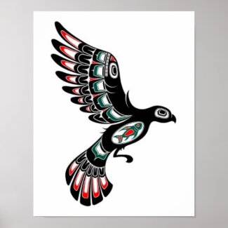 Flying Red and Black Haida Spirit Bird, white