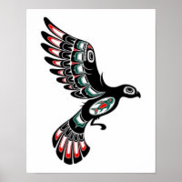Flying Red and Black Haida Spirit Bird, white Poster