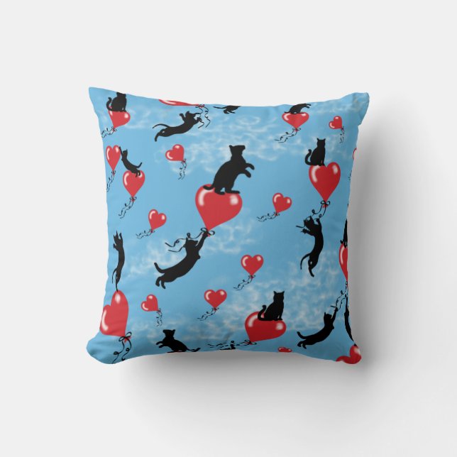 Flying red balloons throw pillow (Front)