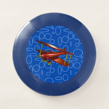 Flying Red Bi-Plane on Blue Loops Frisbee