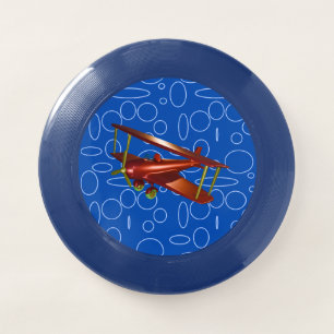 Flying Red Bi-Plane on Blue Loops Frisbee