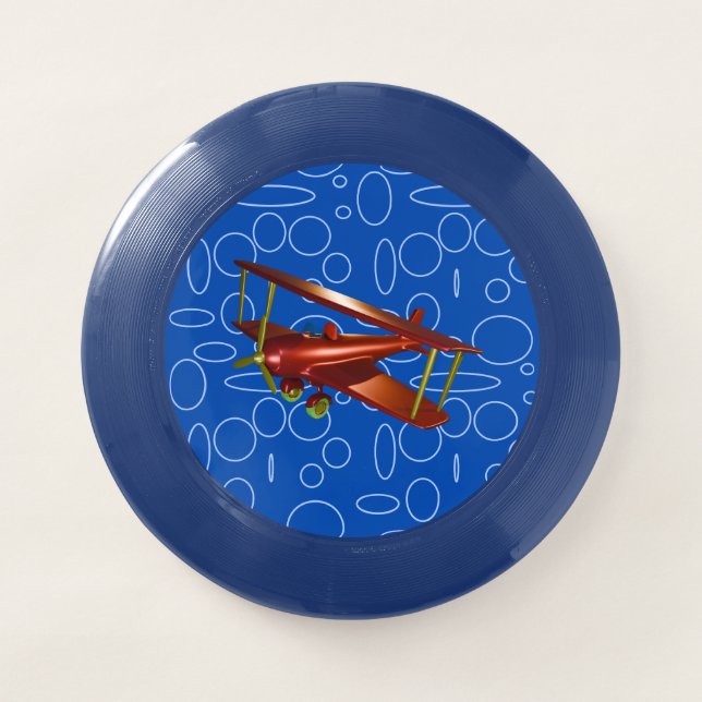 Flying Red Bi-Plane on Blue Loops Frisbee  (Front)