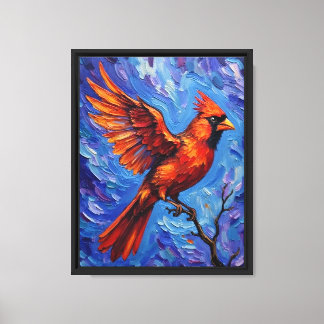 Flying Red Cardinal Bold Color Bird Painting  Canvas Print