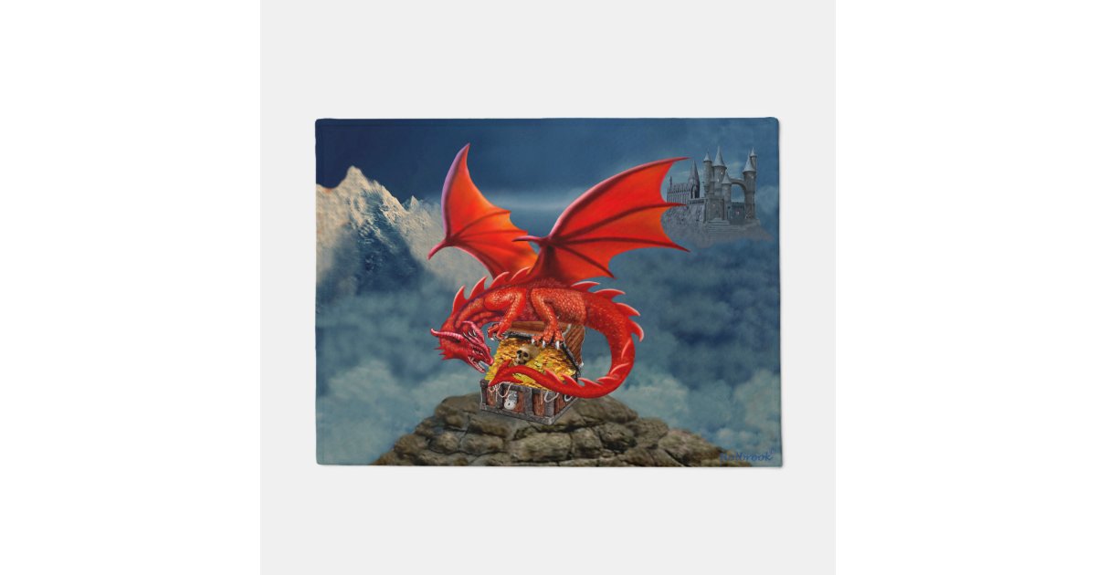 papir kone Diplomati Flying Red Dragon's Treasure Chest Doormat | Zazzle