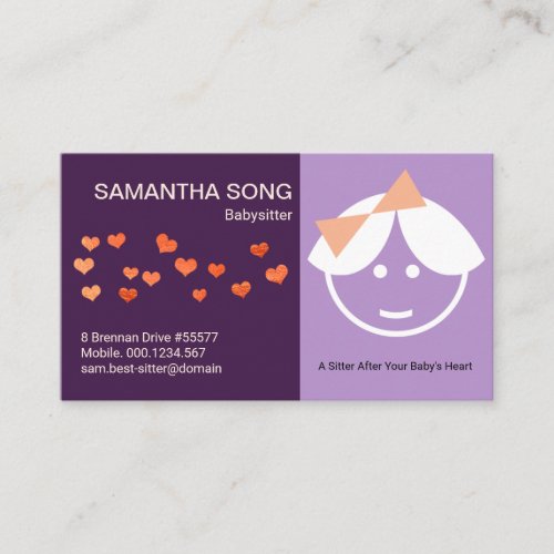 Flying Red Gold Hearts Cute Baby Babysitting Business Card