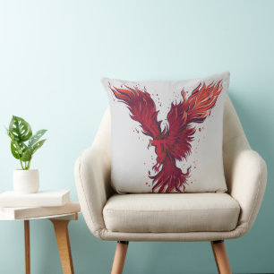 Flying Red Phoenix Bird Graphic Throw Pillow