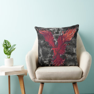 Flying Red Phoenix Bird Graphic Throw Pillow