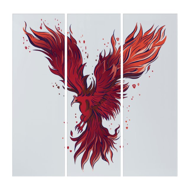 Flying Red Phoenix Bird Graphic Triptych (Front)