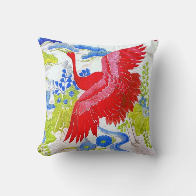 Flying Red Swan in Garden Pillow (Front)