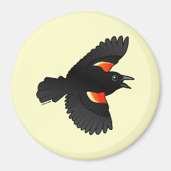 Flying Red-winged Blackbird Round Magnet