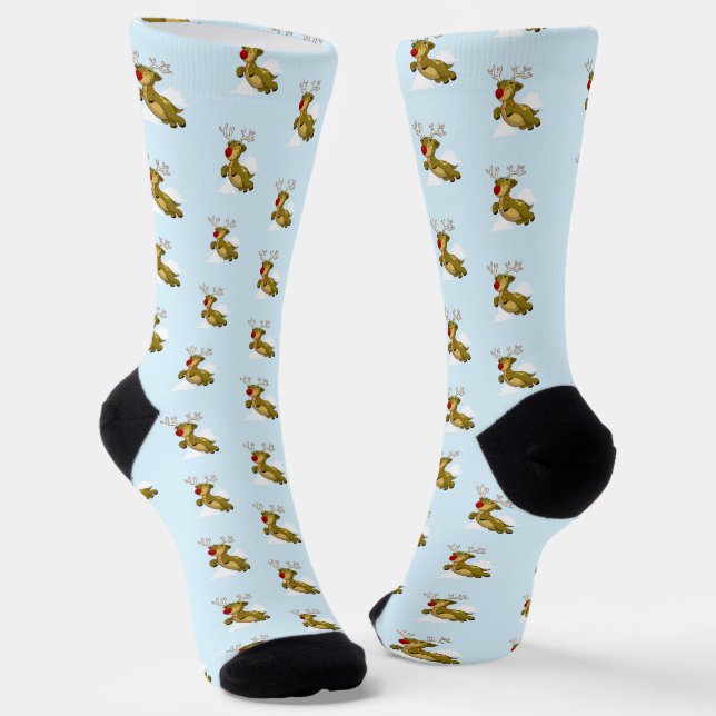 Flying Reindeer Christmas Socks (Angled)