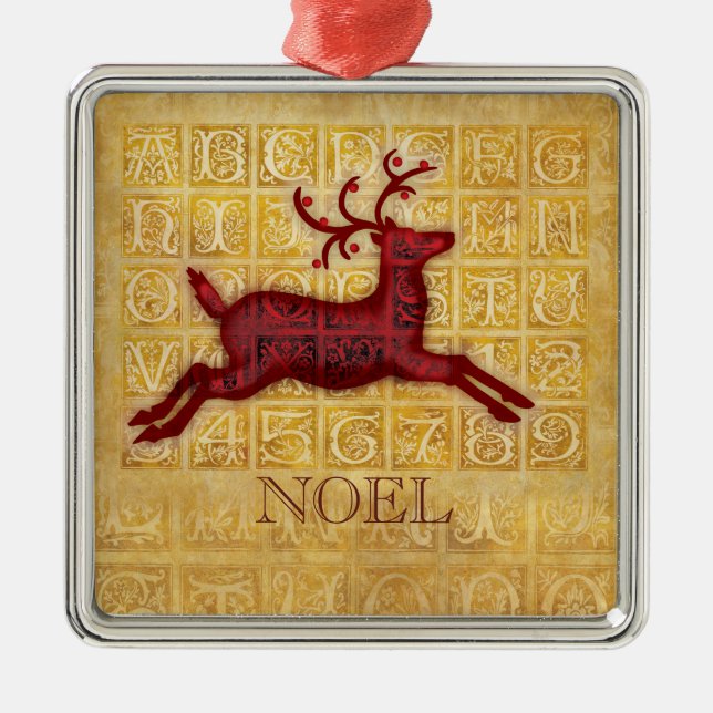 Flying Reindeer NOEL Metal Ornament (Front)