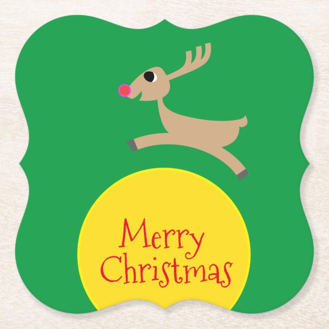 Flying Reindeer Paper Coaster (Front)