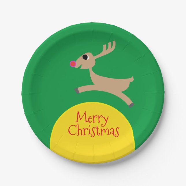 Flying Reindeer Paper Plates (Front)
