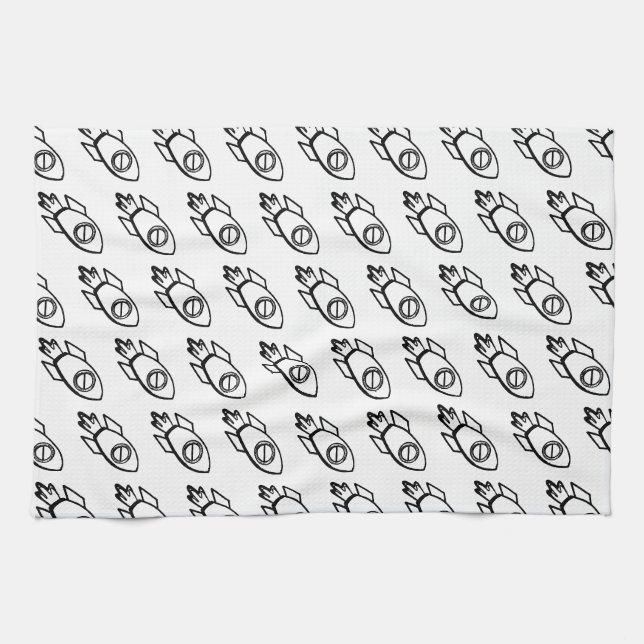 Flying Rocket Sketch Pattern Kitchen Towel (Horizontal)