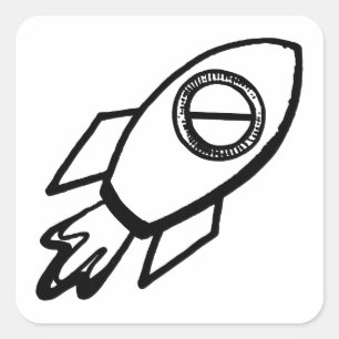 Flying Rocket Sketch  Square Sticker