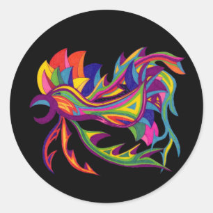 Flying Rooster Multi-colored Mosaic Male Chicken Classic Round Sticker