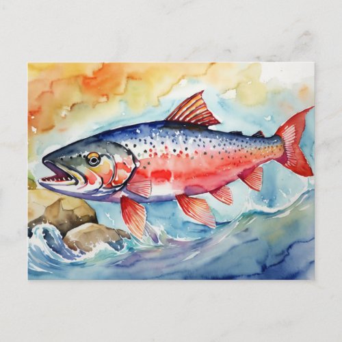  Flying Salmon AirBorne Gift AP49 Stream Holiday Postcard
