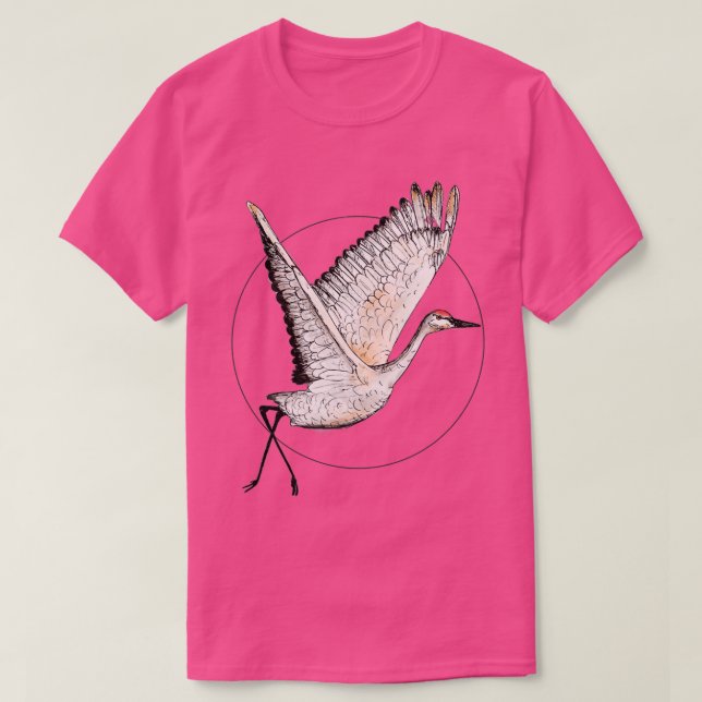 Flying Sandhill Crane Illustration Crane Bird Draw T-Shirt (Design Front)