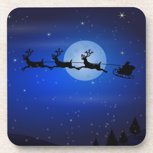 Flying Santa and his reindeers Drink Coaster (Front)