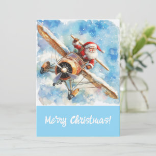 Flying Santa Christmas Card (Santa on Airplane)