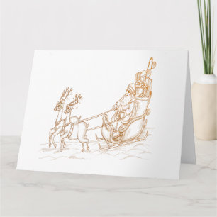 Flying Santa Christmas - Reindeer Card