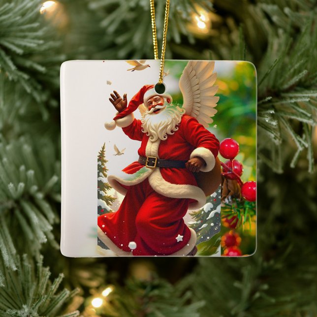 Flying Santa Claus Ornament (Santa Claus Ornament Against a Christmas Tree!)