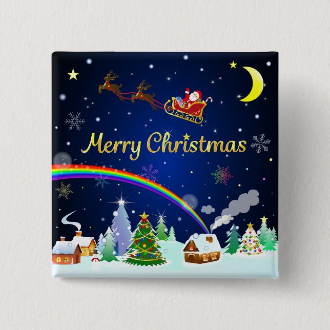 Flying Santa Claus with Crescent Moon Button (Front)