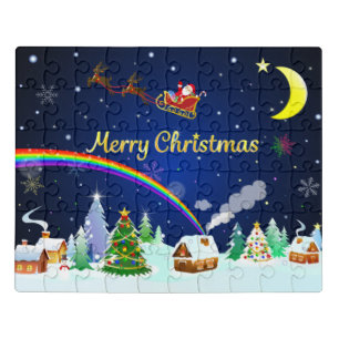 Flying Santa Claus with Crescent Moon Jigsaw Puzzle
