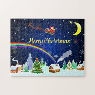 Flying Santa Claus with Crescent Moon Jigsaw Puzzle