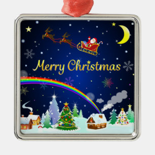 Flying Santa Claus with Crescent Moon Metal Ornament