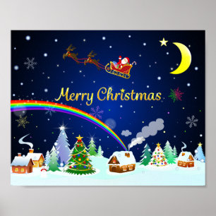 Flying Santa Claus with Crescent Moon Poster