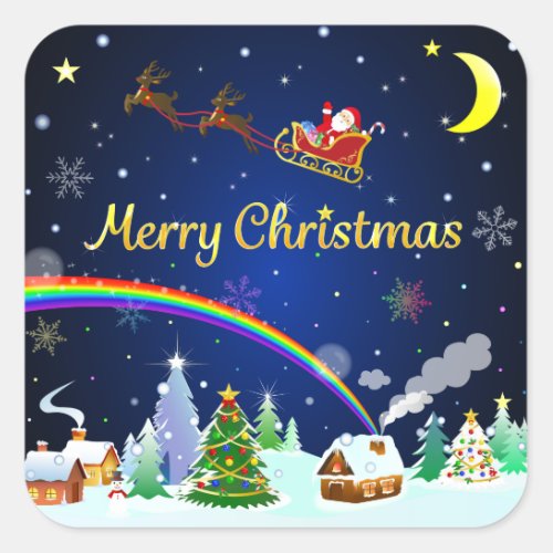 Flying Santa Claus with Crescent Moon Square Sticker