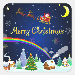 Flying Santa Claus with Crescent Moon Square Sticker