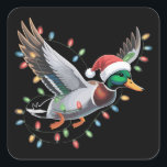 Flying Santa Duck Christmas Lights Hunting Season Square Sticker<br><div class="desc">Flying Santa Duck with Christmas Lights Hunting Season</div>