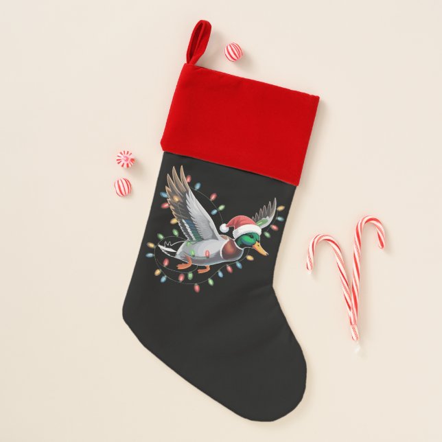 Flying Santa Duck Christmas Lights Hunting Season Stocking (Front)