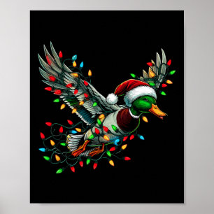 Flying Santa Duck With Christmas Lights Hunting Se Poster