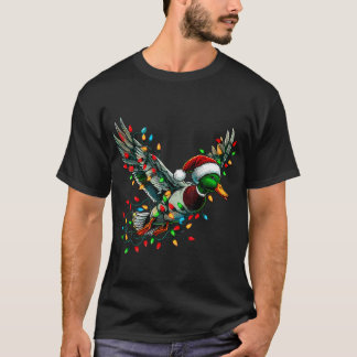 Flying Santa Duck With Christmas Lights Hunting Se T-Shirt