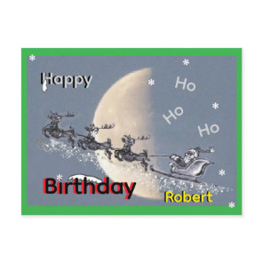 Flying Santa in Reindeer-Sled Birthday Postcard