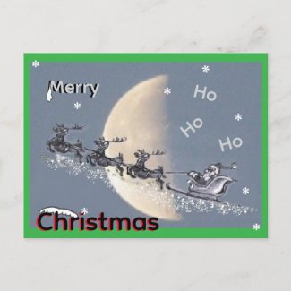 Flying Santa in Reindeer-Sled Christmas Postcard