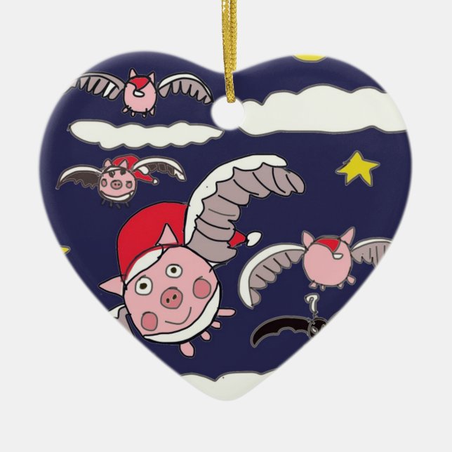 Flying Santa Pig  Ceramic Ornament (Front)
