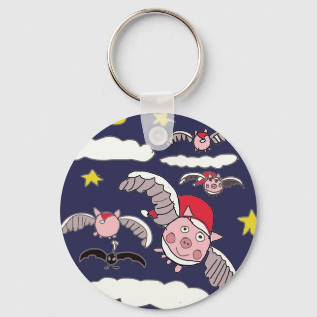 Flying Santa Pig  Keychain (Front)