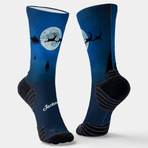 Flying Santa Reindeer and Full Moon Socks