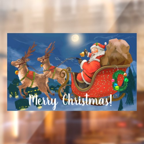 Flying Santa Reindeer and Sleigh  Window Cling