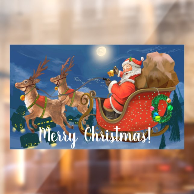 Flying Santa Reindeer and Sleigh  Window Cling (Sheet 2)