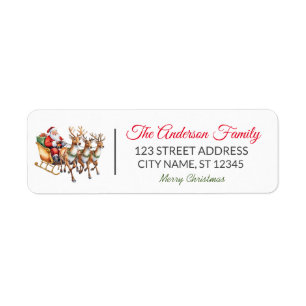 Flying Santa Sleigh Reindeer Return Address Labels