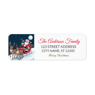 Flying Santa Sleigh Reindeer Return Address Labels