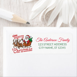 Flying Santa Sleigh Reindeer Return Address Labels